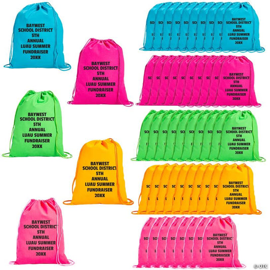 16" x 17 1/2" Bulk 72 Pc. Large Neon Colors Canvas Drawstring Bags