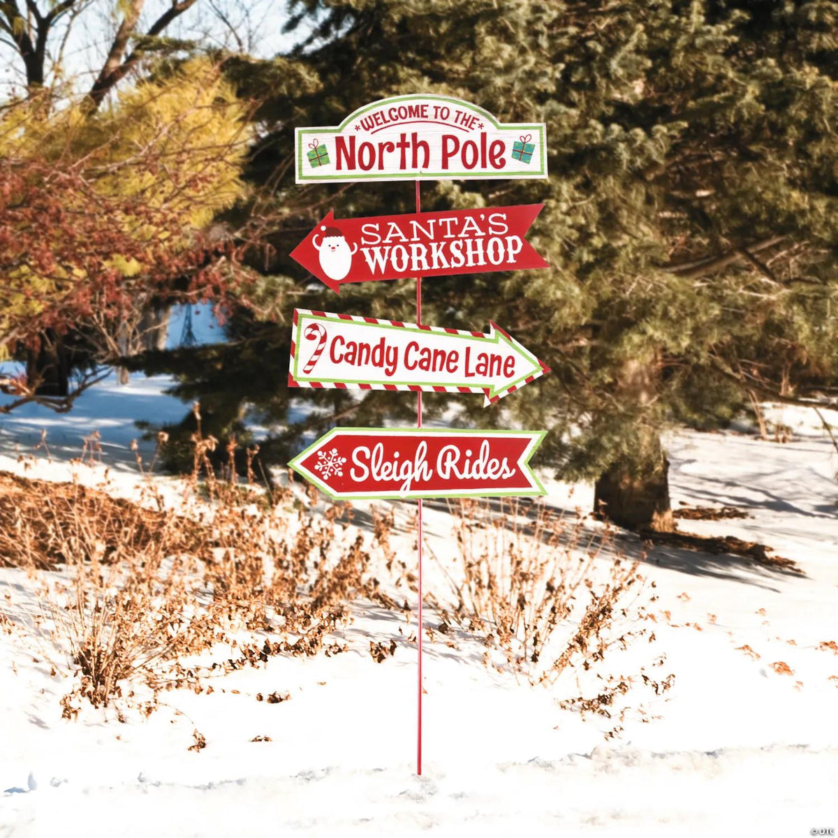 16 by 35 inch whimsical North Pole directional wood yard sign