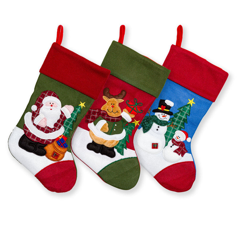 17.5" Embroidered Christmas Stocking Set