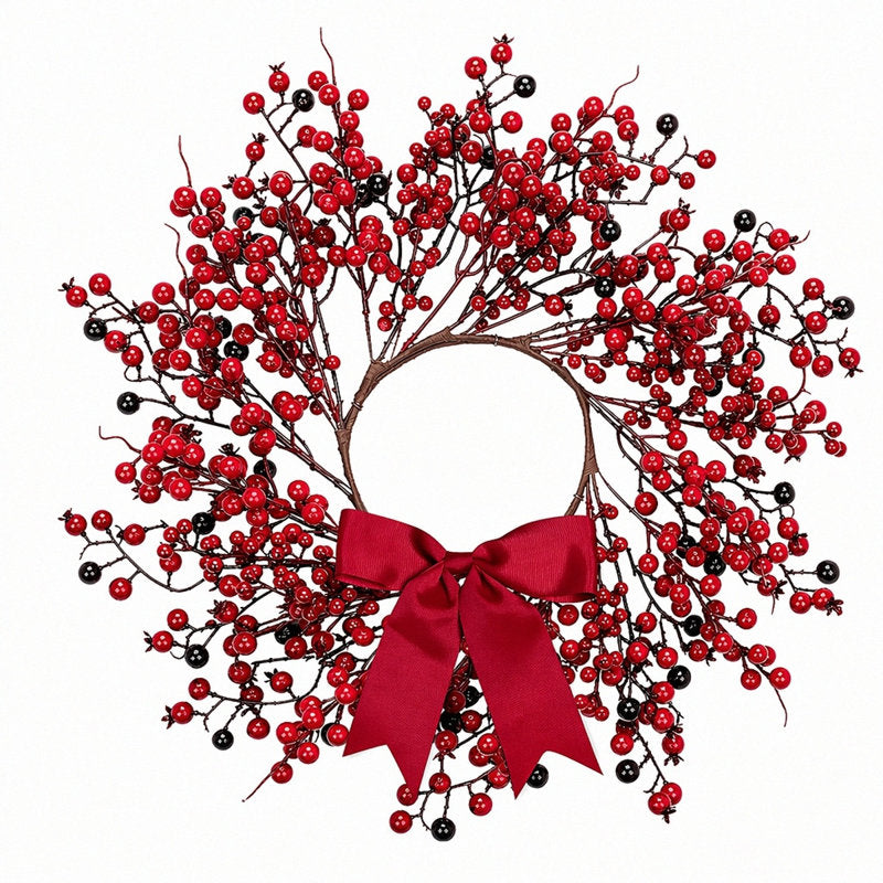 17.7" Christmas wreath with red berries and a bow