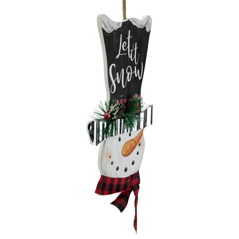 17" Wooden 'Let it Snow' Snowman with Plaid Scarf Christmas Wall Sign