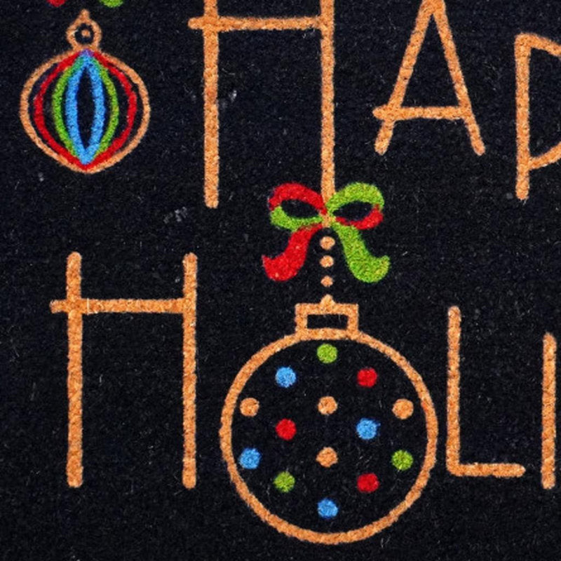 17" X 29" Black And Brown Christmas Happy Holidays Outdoor Coir Door Mat