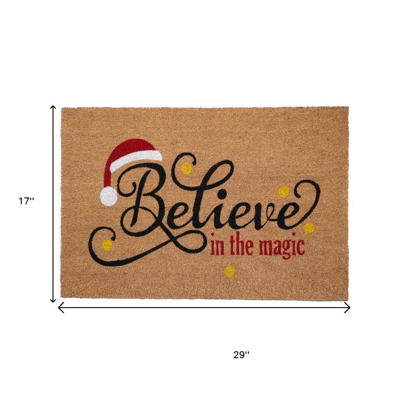 17" X 29" Brown Black And Red Christmas Believe Outdoor Coir Door Mat