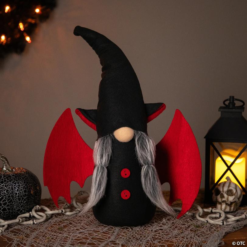 17" Black and Red Halloween Girl Gnome with Bat Wings
