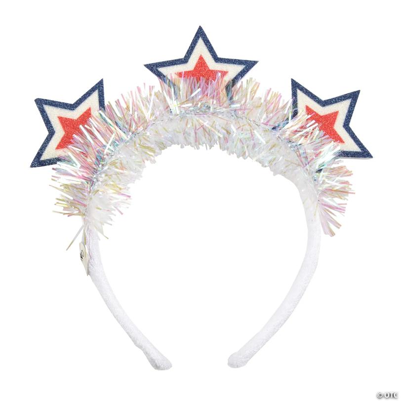 17" circ. Patriotic Glittering Star Plastic Headbands - 6 Pc.