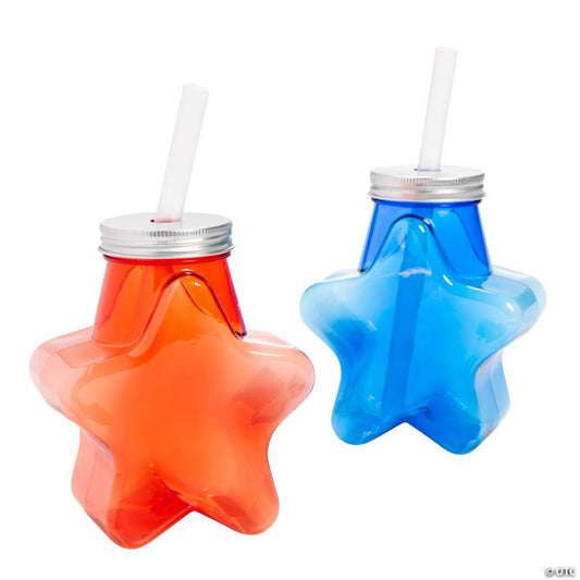 17 oz. Patriotic Star-Shaped Reusable Plastic Cups with Lids and Straws - 12 Ct.
