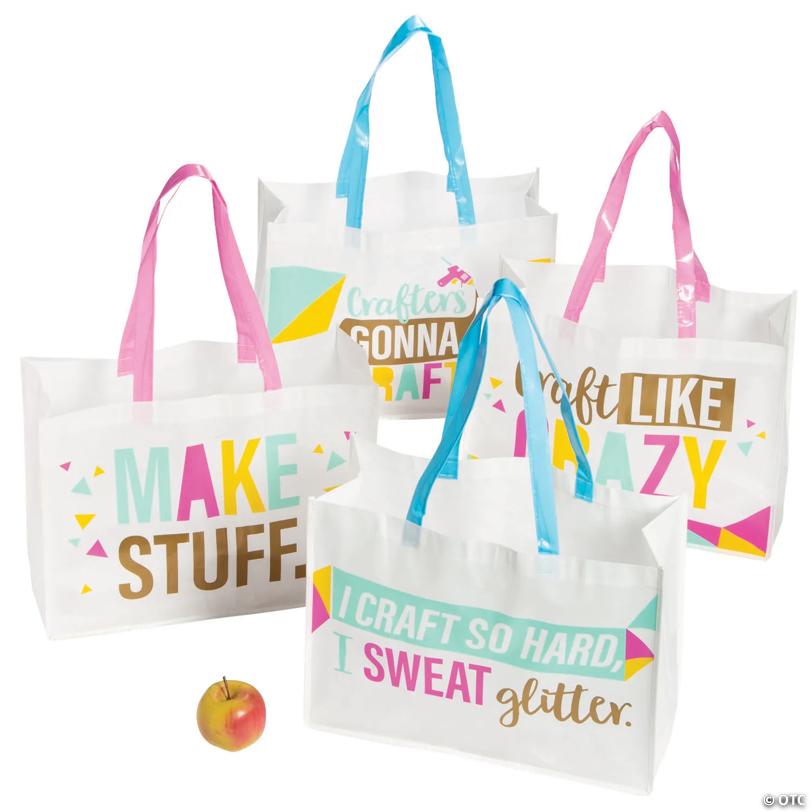 17" x 13" Large Crafty Laminated Shopper Tote Bags - 4 Pc.