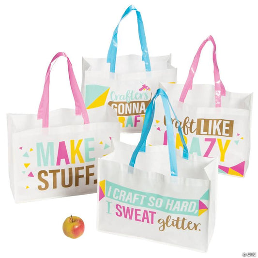 17" x 13" Large Crafty Laminated Shopper Tote Bags - 4 Pc.