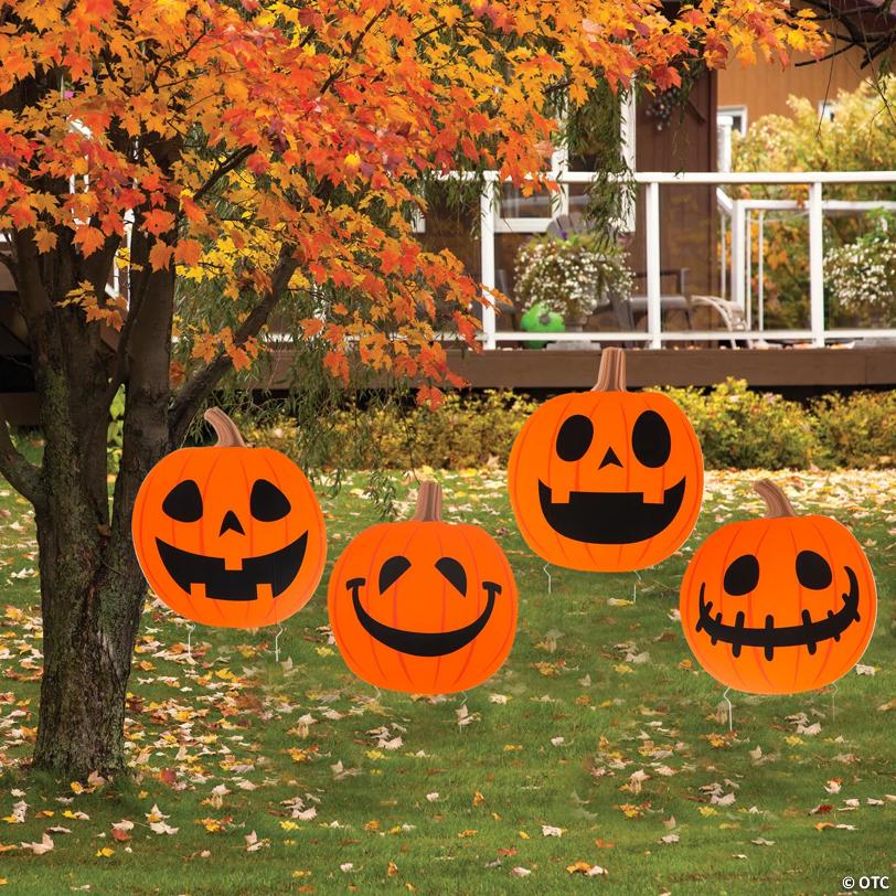 17" x 20" Halloween Jack-O’-Lantern Plastic Yard Signs - 4 Pc.