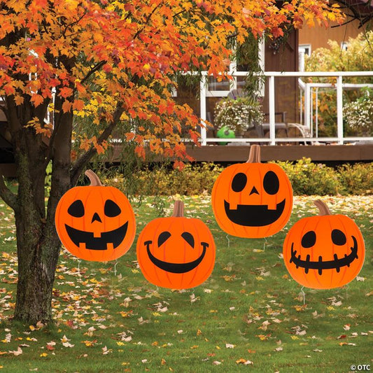17" x 20" Halloween Jack-O’-Lantern Plastic Yard Signs - 4 Pc.