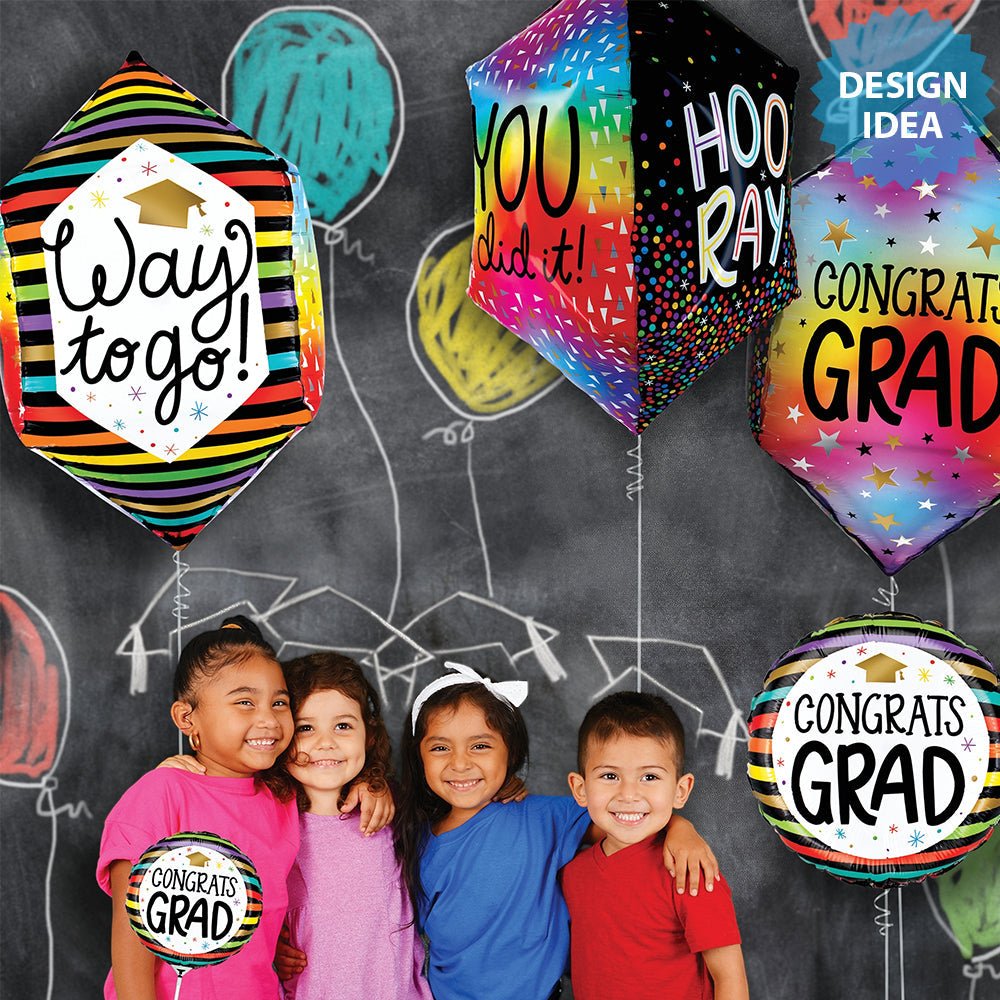 Graduation Foil Balloon Congrats Grad Colorful Stripes