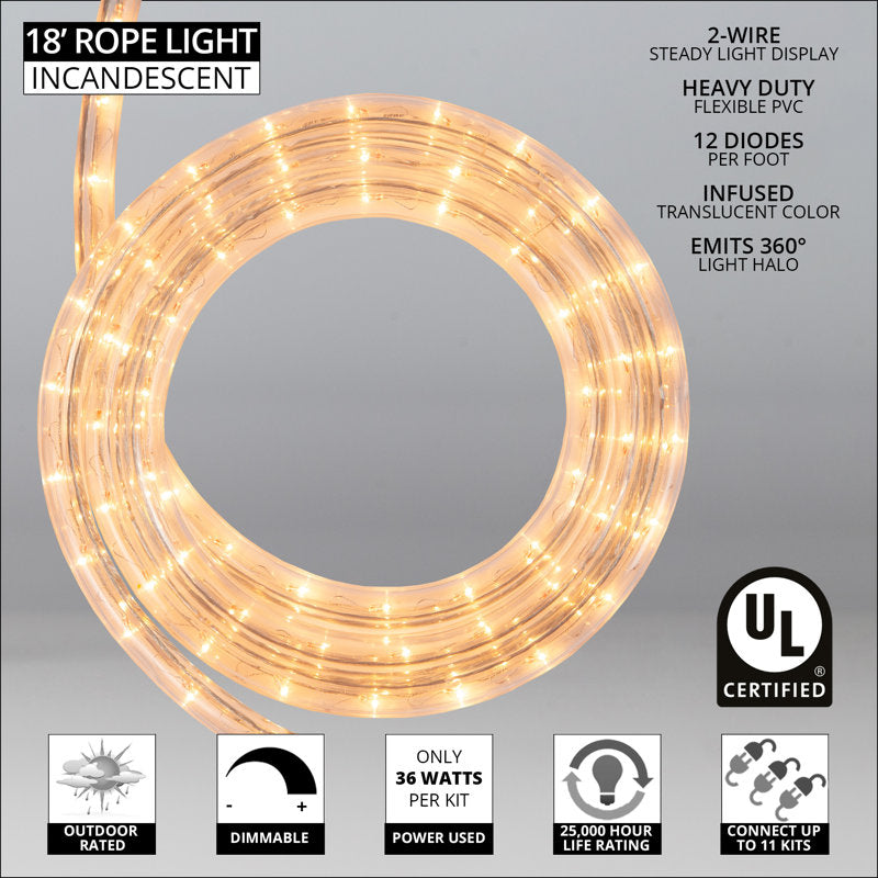 18FT 216 Light End-to-End Connectable Rope Lights