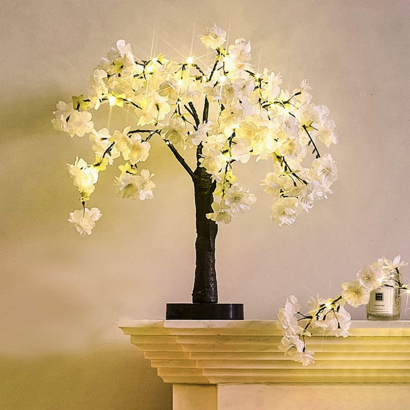 18IN Lighted White Cherry Blossom Tree with 40 LED Lights, Battery & USB Powered for Wedding and Home DÃ©cor