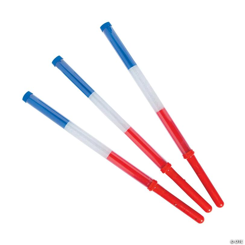 18 1/4" Patriotic Light-Up Flashing Red, White & Blue Plastic Batons - 6 Pc.