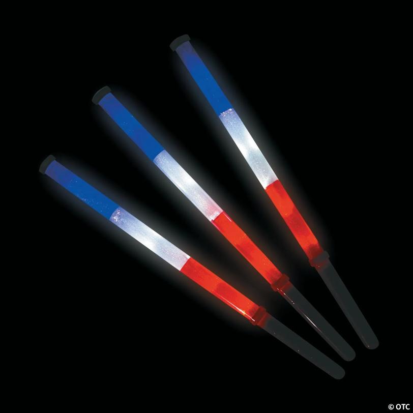 18 1/4" Patriotic Light-Up Flashing Red, White & Blue Plastic Batons - 6 Pc.