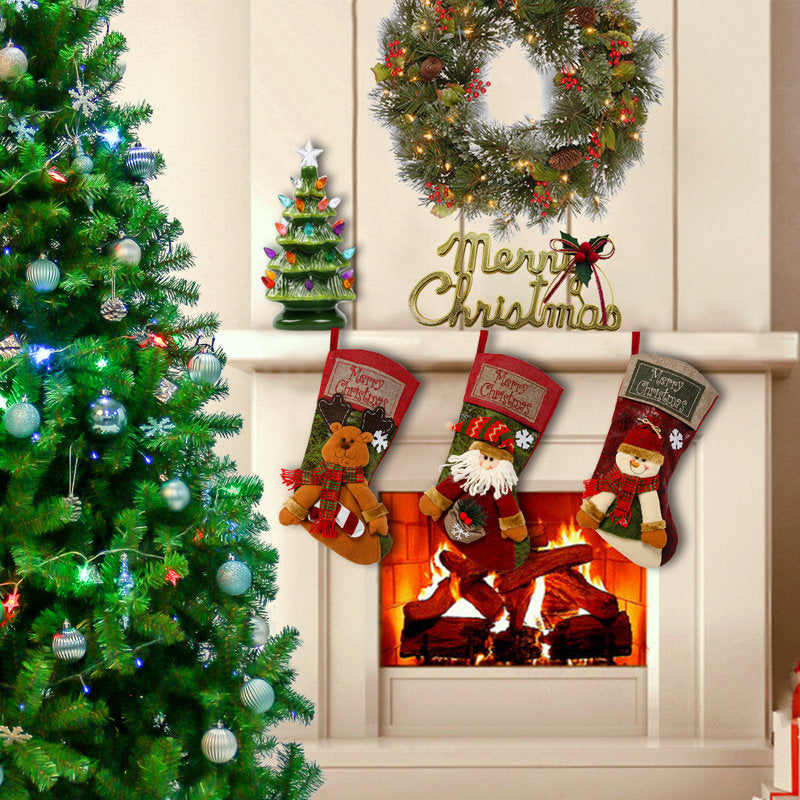 18" Christmas Stockings, Large Santa, Snowman and Reindeer Holiday Stocking Set