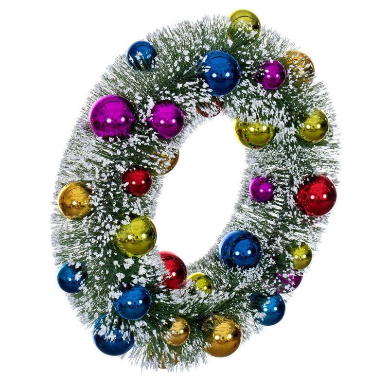 18" Frosted Christmas Wreath displayed on a front door