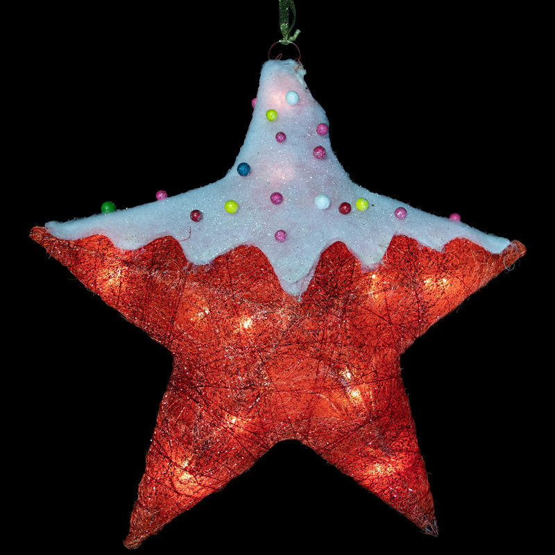 18" Lighted Red and White Candy Covered Sisal Star Christmas Window Decoration