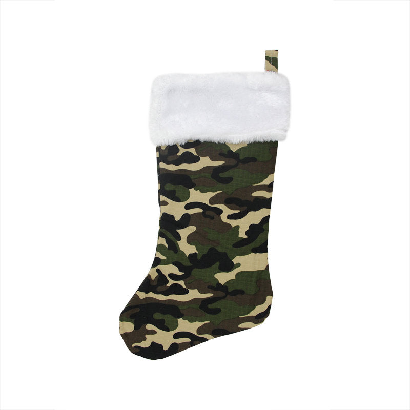 18" White and Green Camouflage Christmas Stocking with Cuff