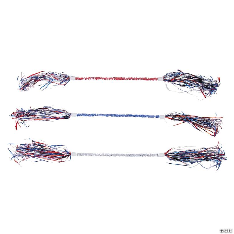 18" Patriotic Red, White & Blue Tinsel Plastic Batons - 6 Pc.