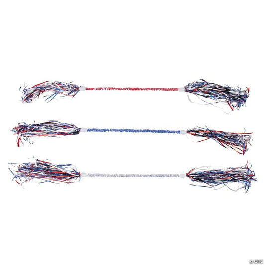 18" Patriotic Red, White & Blue Tinsel Plastic Batons - 6 Pc.