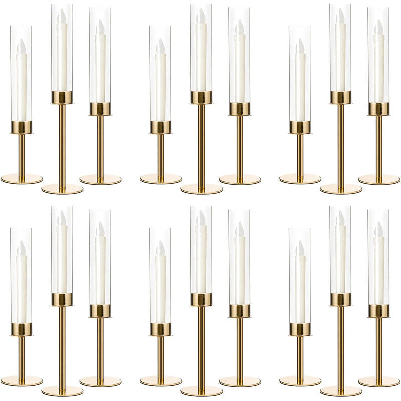 18 Piece Gold Acrylic Candle Holder Set, Modern Decorative Tabletop Centerpiece for Wedding Home Party Fireplace Decor