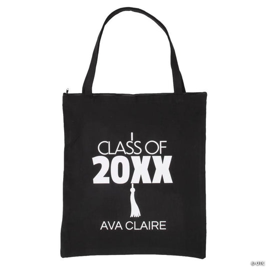 18" x 20" Personalized Black Graduation Class of 2026 Canvas Zipper Tote Bag