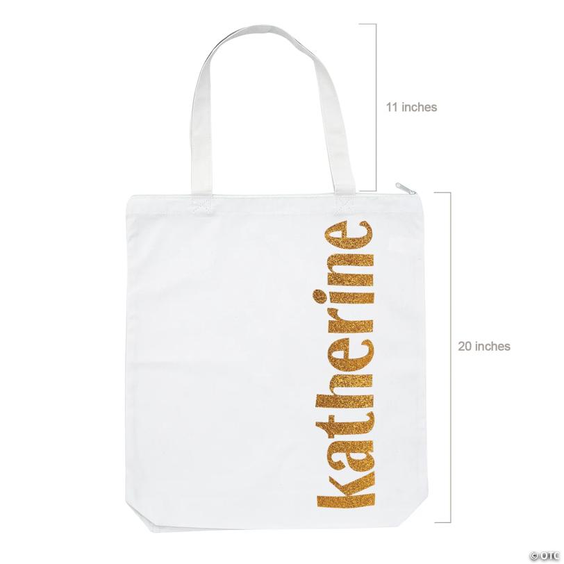 18" x 20" Personalized Extra Large Gold Glitter Canvas Zipper Tote Bag