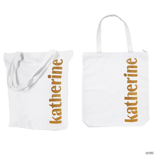 18" x 20" Personalized Extra Large Gold Glitter Canvas Zipper Tote Bag