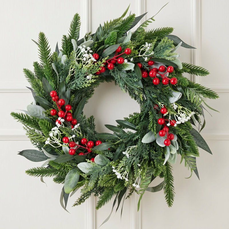 19.7" cypress Christmas wreath with red berries