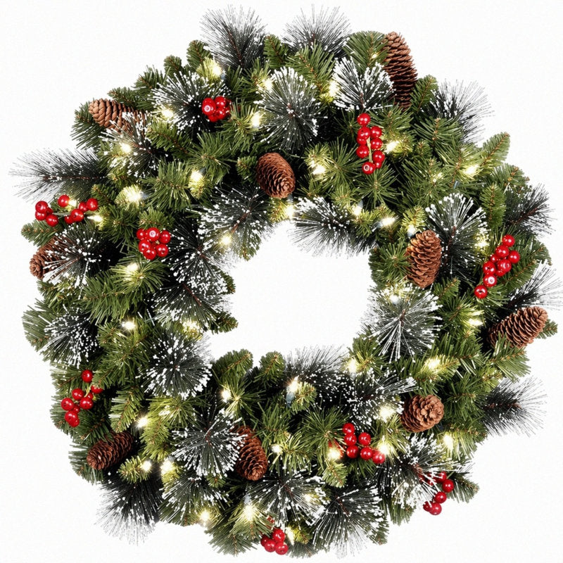 19.7" pre-lit Christmas wreath with LED lights and pinecones