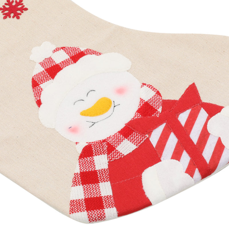19" Linen Festive Family Christmas Stockings, Christmas Decoration with Penguins, Santa, Snowmen