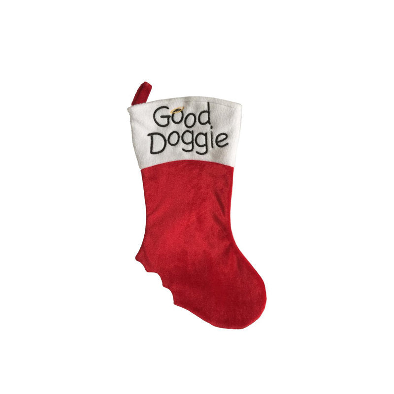 19" Red and White Embroidered Halo "Good Doggie" Christmas Stocking with Cuff