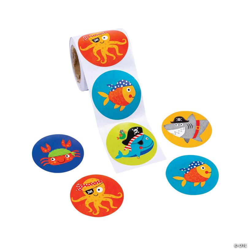 1 1/2" Assorted Pirate Animals Sticker Roll - 100 Pc. | USA Decoration®