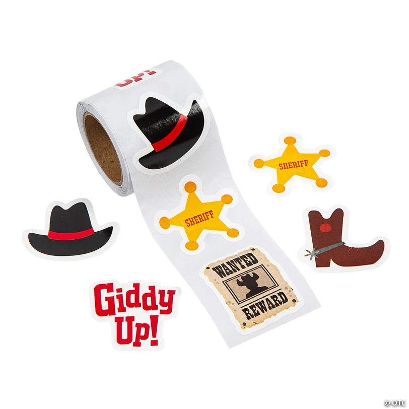 1 1/2" Assorted Western Icons Paper Sticker Roll - 100 Pc. | USA Decoration®