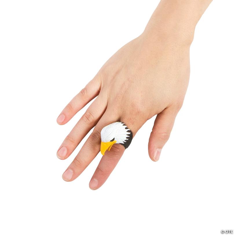 1 1/2" Bald Eagle Character Finger Puppet Rings - 12 Pc.