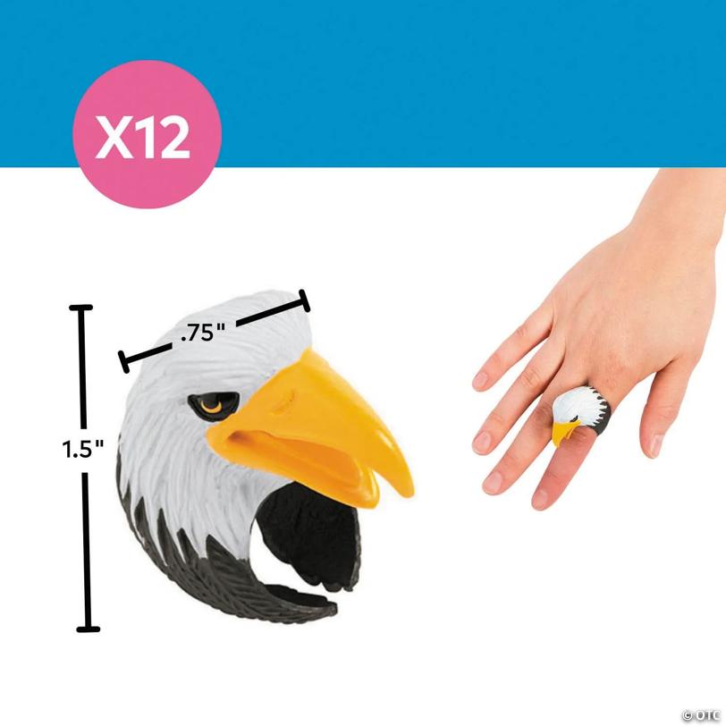 1 1/2" Bald Eagle Character Finger Puppet Rings - 12 Pc.