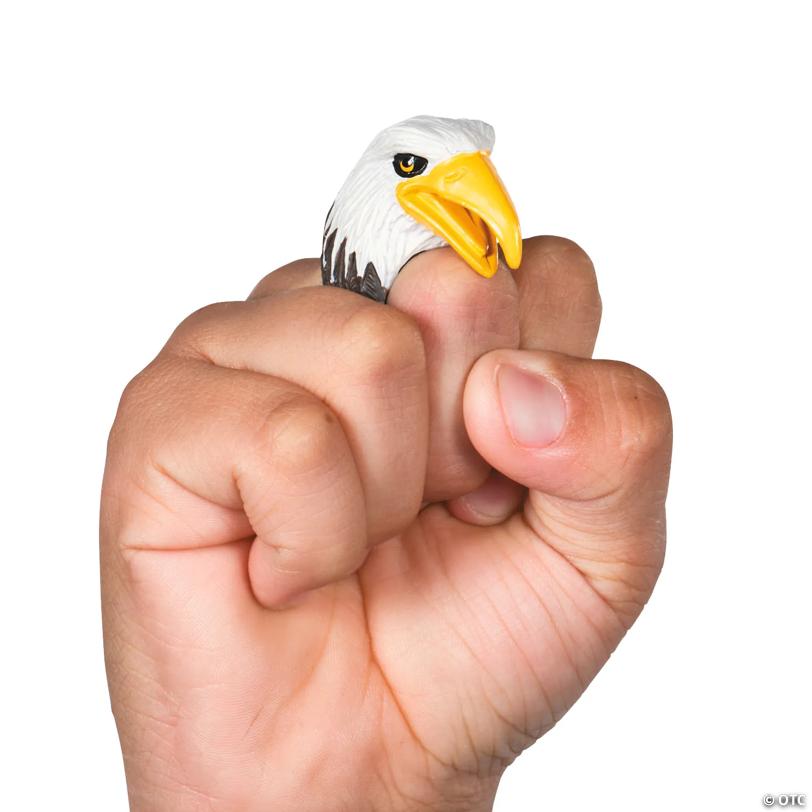 1 1/2" Bald Eagle Character Finger Puppet Rings - 12 Pc.
