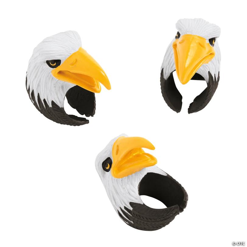 1 1/2" Bald Eagle Character Finger Puppet Rings - 12 Pc.
