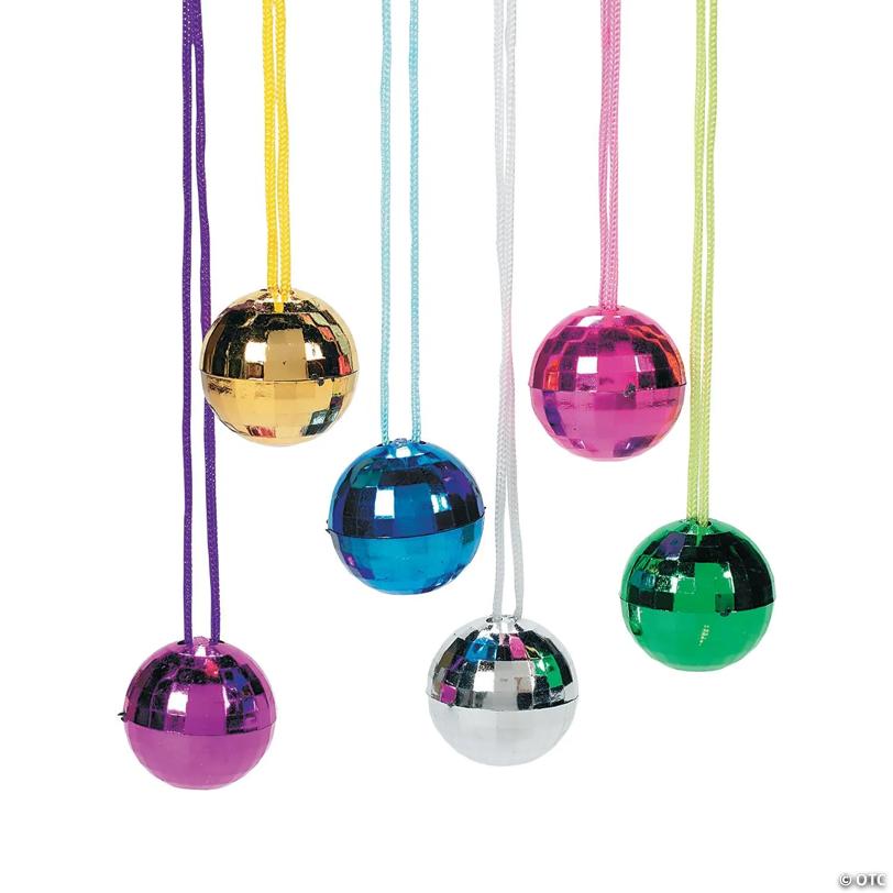 1 1/2" Bright Colors Disco Ball Necklaces Assortment - 12 Pc.