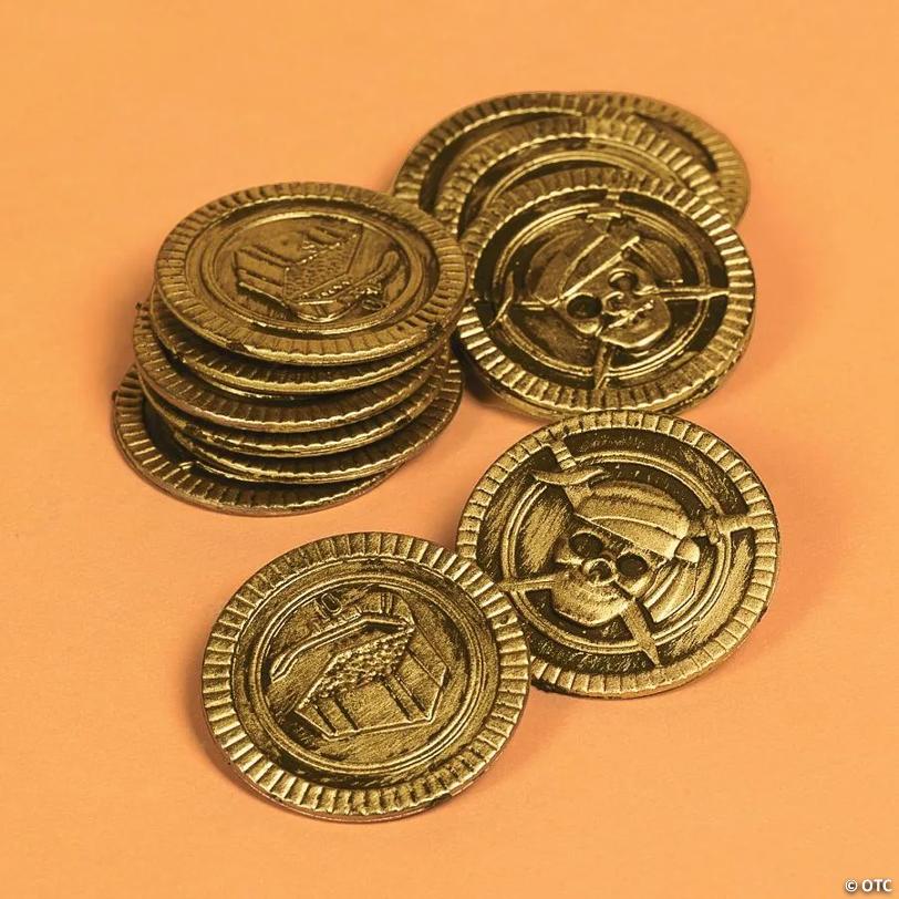 1 1/2" Bulk 144 Pc. Pirate Skull & Crossbones Gold Plastic Coins