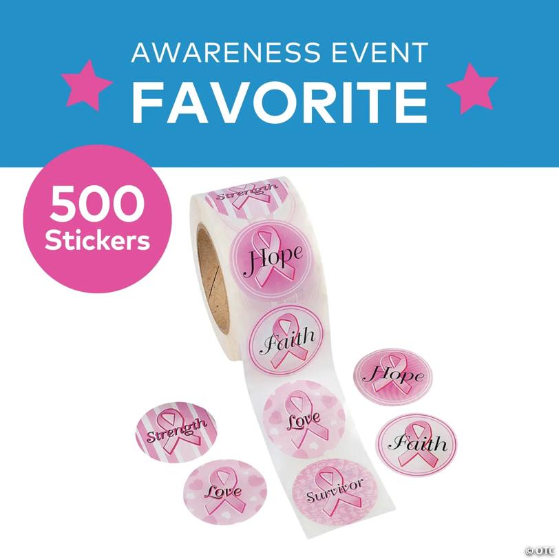 1 1/2" Bulk 500 Pc. Breast Cancer Awareness Paper Sticker Roll | USA Decoration®