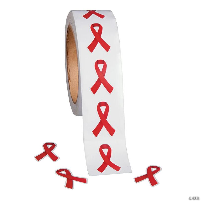 1 1/2" Bulk 500 Pc. Red Ribbon Awareness Paper Sticker Roll | USA Decoration®
