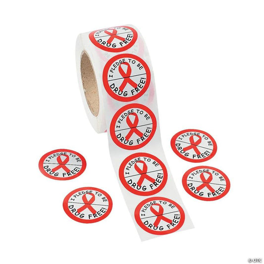 1 1/2" Bulk 500 Pc. Red Ribbon Week Pledge to Be Drug Free Paper Sticker Roll | USA Decoration®