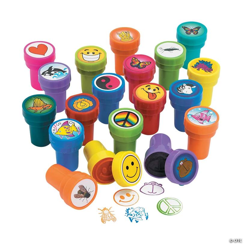 1 1/2" Bulk 50 Pcs. Colorful Fun Designs Stampers Assortment