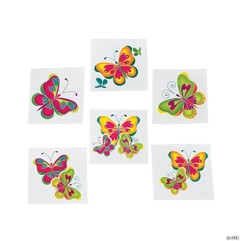 1 1/2" Bulk 72 Pc. Bright Color Butterfly Temporary Tattoos