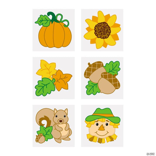 1 1/2" Bulk 72 Pc. Fall Plants & Characters Paper Temporary Tattoos
