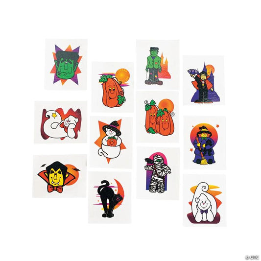 1 1/2" Bulk 72 Pc. Halloween Glitter Paper Temporary Tattoos