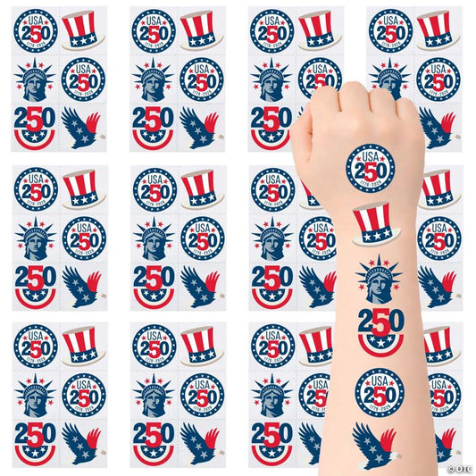 1 1/2" Bulk 72 Pc. Patriotic America 250th Anniversary Temporary Tattoos