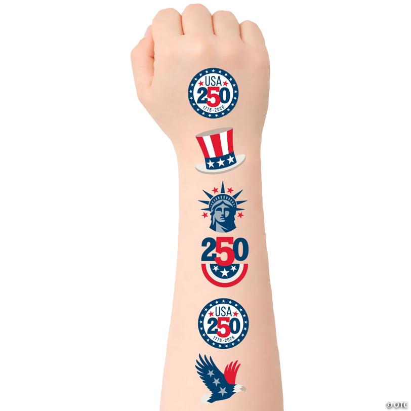 1 1/2" Bulk 72 Pc. Patriotic America 250th Anniversary Temporary Tattoos